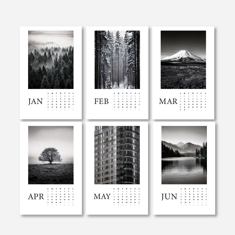 Calendar 2025 - Minimalist AI Art in Black & White