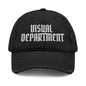 Visual Department Distressed Embroidered Dad Hat — Vintage Gothic Logo Cap